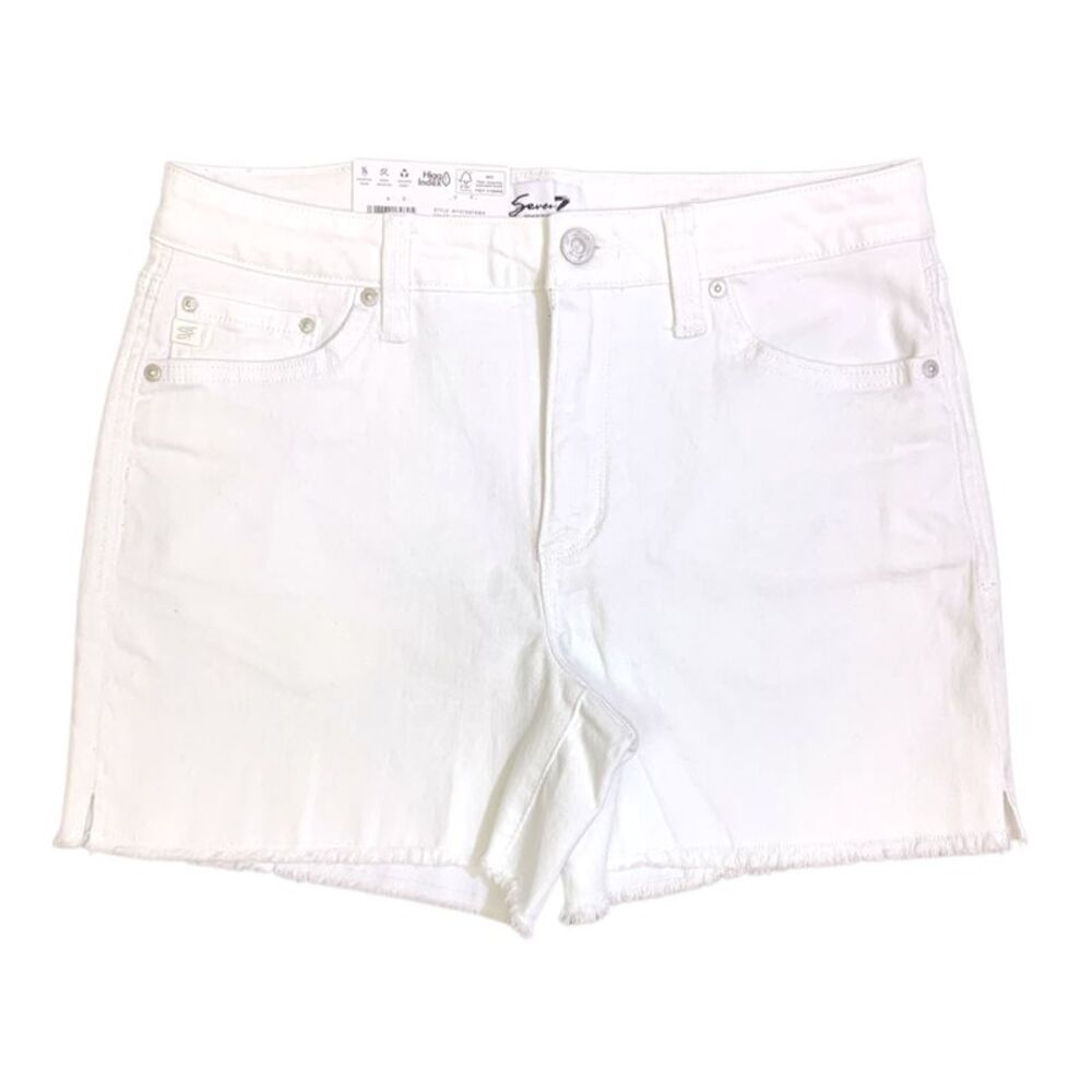 Seven7 Women's High Rise Relaxed Fit 5 Pocket Denim Weekend Short - White